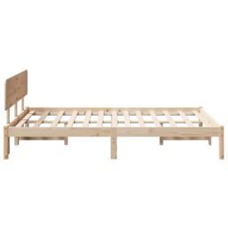Berkfield Home Bed Frame with Headboard 135x190 cm Solid Pine Wood in Beige - thumbnail 7