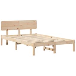 Berkfield Home Bed Frame with Headboard 135x190 cm Solid Pine Wood in Beige - thumbnail 2