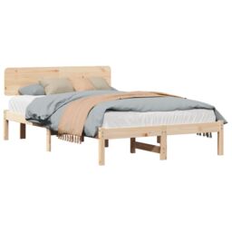 Berkfield Home Bed Frame with Headboard 135x190 cm Solid Pine Wood in Beige - thumbnail 3
