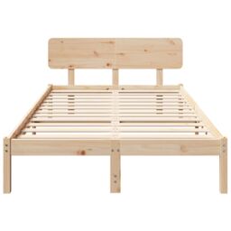 Berkfield Home Bed Frame with Headboard 135x190 cm Solid Pine Wood in Beige - thumbnail 6