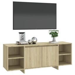 Berkfield Home TV Cabinet Sonoma Oak 130x35x50 cm Engineered Wood in Beige - Size: 130 x 35 x 50 cm - thumbnail 4