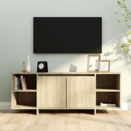 Berkfield Home TV Cabinet Sonoma Oak 130x35x50 cm Engineered Wood in Beige - Size: 130 x 35 x 50 cm - thumbnail 1