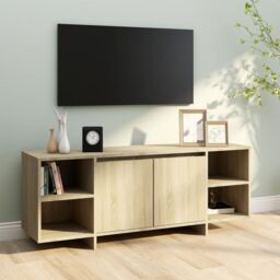 Berkfield Home TV Cabinet Sonoma Oak 130x35x50 cm Engineered Wood in Beige - Size: 130 x 35 x 50 cm - thumbnail 3