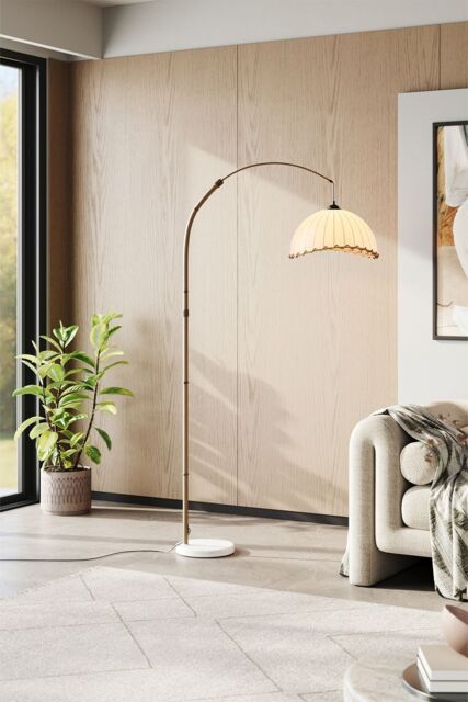 H&O Direct E27 1-Light Fabric Lampshade Floor Lamp with Foot Switch in White - image 1