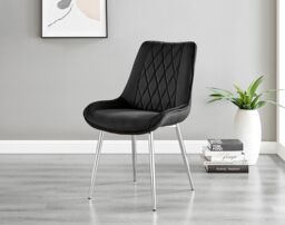 FurnitureboxUK Carson White Marble Effect Square Dining Table & 2 Velvet Pesaro Silver Leg Chairs in Black - thumbnail 9