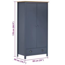 Berkfield Home 2-Door Wardrobe Hill Grey 89x50x170 cm Solid Pine Wood in Navy - Size: 89 x 50 x 170 cm - thumbnail 7