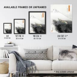 Artery8 Ryu Shoten Ascending Dragon Vintage Japan Framed Wall Art Print Gekko in Grey - Size: A4 - thumbnail 3