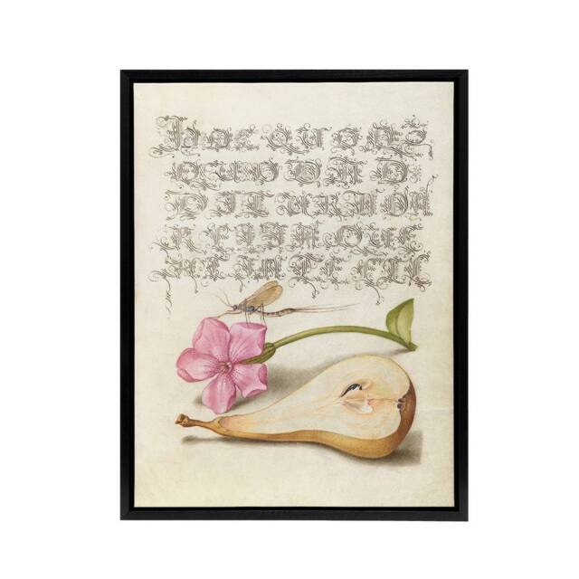 "Artery8 Mayfly Red Campion & Pear Calligraphy Framed Canvas Wall Art Print in Beige - Size: W18"" x H24""" - image 1