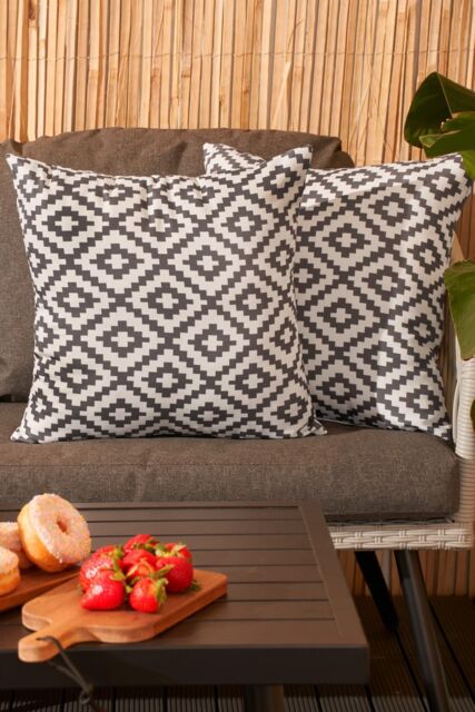 OHS 2 x Geometric Cushion Cover Water Resistant Outdoor Garden in Mid Grey - Size: 45 cm x 45 cm - image 1
