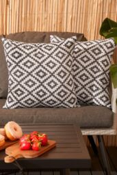OHS 2 x Geometric Cushion Cover Water Resistant Outdoor Garden in Mid Grey - Size: 45 cm x 45 cm - thumbnail 1