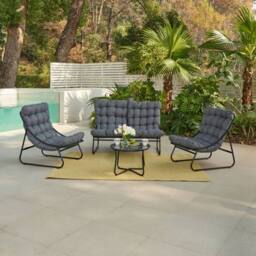Home Detail Fredo 4PC Garden Conversation Set with Grey Cushions in Black - thumbnail 3