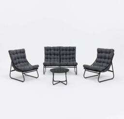 Home Detail Fredo 4PC Garden Conversation Set with Grey Cushions in Black - thumbnail 4