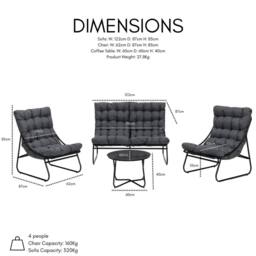 Home Detail Fredo 4PC Garden Conversation Set with Grey Cushions in Black - thumbnail 2
