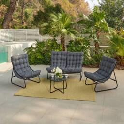 Home Detail Fredo 4PC Garden Conversation Set with Grey Cushions in Black