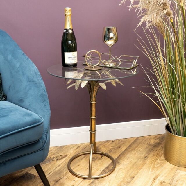 Madison & Mayfair Art Deco Gold Palm Tree Table with a Clear Glass Top - image 1