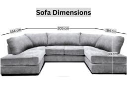 Furniture 786 Cambridge Full Back 6 Seater U Shaped Corner Chenille Fabric Sofa in Silver - thumbnail 2