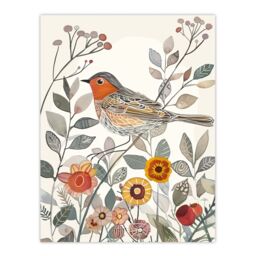 "Artery8 Robin Bird Garden Flowers Bright Folk Art Wall Art Print - Size: W24"" x H32""" - thumbnail 1
