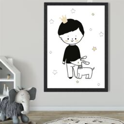 ARTZE Scandi Prince Little Boy with Dog Framed Print SIZE: A3 with Black Frame - Size: A4 - thumbnail 2