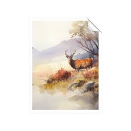 "Warren Reed - Designer Stag Deer Water Colour Unframed Art Print - Size: W16"" x H24""" - thumbnail 2