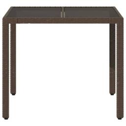 Berkfield Home Garden Table with Glass Top Brown 90x90x75 cm Poly Rattan - Size: 90 x 90 x 75 cm - thumbnail 4