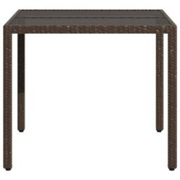 Berkfield Home Garden Table with Glass Top Brown 90x90x75 cm Poly Rattan - Size: 90 x 90 x 75 cm - thumbnail 5