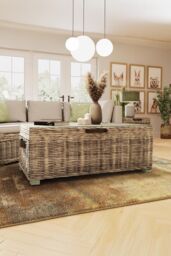 FWStyle Ready Assembled Lift Up Storage Coffee Table Kubu Rattan Greywash Pine in Natural