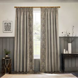 Morris & Co Strawberry Thief Embroidered Velvet Room Darkening Pencil Pleat Curtain Pair in Beige - Size: 229 cm width x 229 cm drop - thumbnail 7