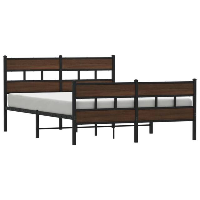 Berkfield Home Metal Bed Frame without Mattress Brown Oak 150x200 cm King Size - image 1