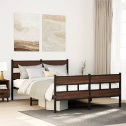 Berkfield Home Metal Bed Frame without Mattress Brown Oak 150x200 cm King Size - thumbnail 2