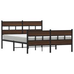 Berkfield Home Metal Bed Frame without Mattress Brown Oak 150x200 cm King Size - thumbnail 1