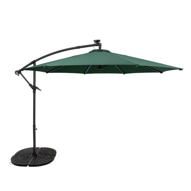 Monstershop LED Cantilever Parasol 3m With Full Fan Base - Green - image 1