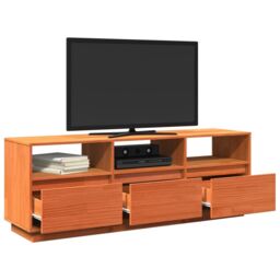 Berkfield Home TV Cabinet Wax Brown 140x37x50 cm Solid Wood Pine - Size: 140 x 37 x 50 cm - thumbnail 5
