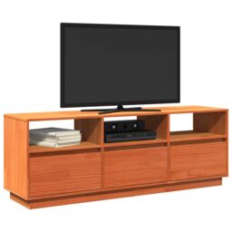 Berkfield Home TV Cabinet Wax Brown 140x37x50 cm Solid Wood Pine - Size: 140 x 37 x 50 cm - thumbnail 4