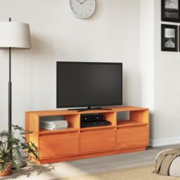 Berkfield Home TV Cabinet Wax Brown 140x37x50 cm Solid Wood Pine - Size: 140 x 37 x 50 cm - thumbnail 3