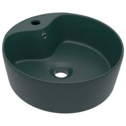 Berkfield Home Luxury Wash Basin with Overflow Matt Dark Green 36x13 cm Ceramic - thumbnail 3