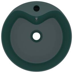 Berkfield Home Luxury Wash Basin with Overflow Matt Dark Green 36x13 cm Ceramic - thumbnail 1