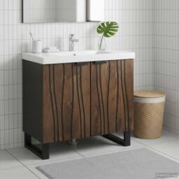 Berkfield Home Modern Bathroom Sink Cabinet 62 x 33 x 58 cm ‚Äì Sturdy mango woo in Brown - thumbnail 2
