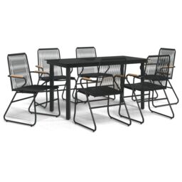 Berkfield Home 7 Piece Garden Dining Set Black PVC Rattan - thumbnail 2