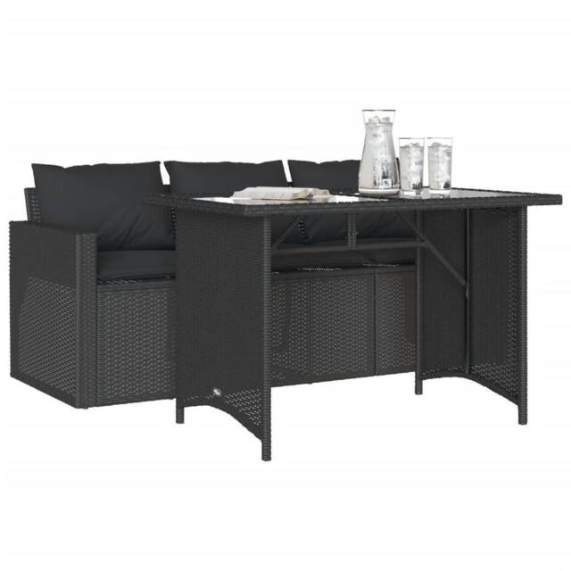 Berkfield Home Beautiful 2 Piece Garden Dining Set with Cushions Black Poly Rattan - image 1