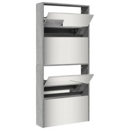 Berkfield Home Shoe Cabinet with Mirror 4-Layer Grey Sonoma 63x17x134 cm - Size: 63 x 17 x 134 cm - thumbnail 4