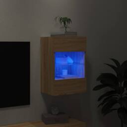Berkfield Home TV Wall Cabinet with LED Lights Sonoma Oak 40x30x60.5 cm in Light Brown - thumbnail 4