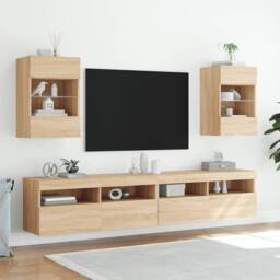 Berkfield Home TV Wall Cabinet with LED Lights Sonoma Oak 40x30x60.5 cm in Light Brown - thumbnail 6