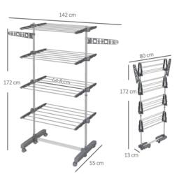 NESTLUNE 4-Tier Large Clothes Airer Stainless Steel Clothes in Grey - thumbnail 2