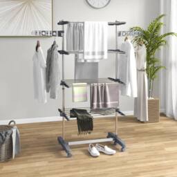 NESTLUNE 4-Tier Large Clothes Airer Stainless Steel Clothes in Grey - thumbnail 3