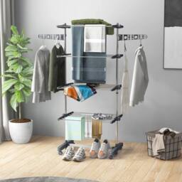 NESTLUNE 4-Tier Large Clothes Airer Stainless Steel Clothes in Grey - thumbnail 4