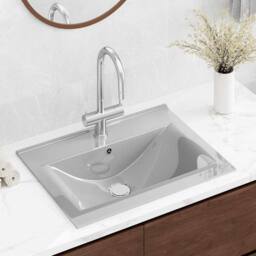 Berkfield Home Wash Basin with Overflow 60x46x16 cm Ceramic Silver - Size: 60 x 46 x 16 cm - thumbnail 2