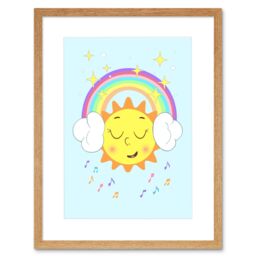 "Artery8 Wall Art Print Rainbow Headphones Musical Sun Art Black Framed 9x7 inch in Beige - Size: W7"" x H9""" - thumbnail 1