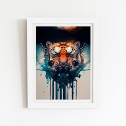 "Warren Reed - Designer Tiger Face Splashart Framed Art Print in White - Size: W8"" x H10""" - thumbnail 2