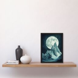 "Artery8 Alpine Mountain Range Peak Full Moon Fantasy Art Framed Art Print in Blue - Size: W12"" x H16""" - thumbnail 4