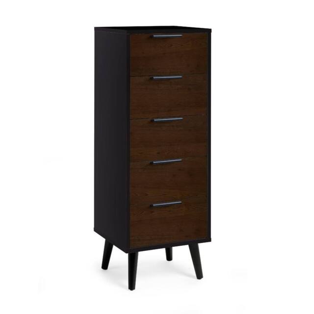 Cheshire Premium Arden 5 Drawer Narrow Chest - Walnut & Black - image 1